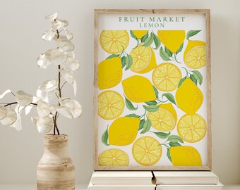 Lemon Fruit Market Printable, Vintage Fruit Market Art, Cafe Wall Decor, Anniversary Gift, Printable Poster, Kitchen Wall Decor