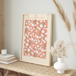 Seoul Flower Market Poster, Spring Floral Art, Printable Botanical Nature Poster, Retro Home Decor Wall Hangings, Illustration Wall Art