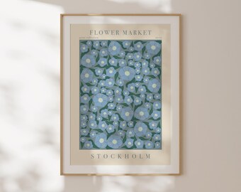Lámina del mercado de flores de Estocolmo, póster floral escandinavo, decoración para el salón, regalo de aniversario, lámina tamaño A3, ilustración botánica.