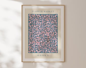 Lámina del mercado de flores de Osaka, póster botánico de viaje vintage, decoración de pared para recibidor, idea de regalo para anfitriona, póster de pared A2, ilustración botánica