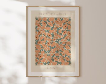 Lámina del mercado de flores de Lyon, póster botánico francés vintage, decoración para el comedor, regalo para un nuevo hogar, póster de pared grande, ilustración botánica.