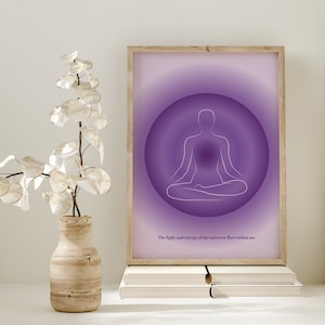 Chakra della Corona, Stampe Artistiche da Parete Neutre, Stampe Yoga, Decorazioni da Parete Moderne e Minimaliste, Poster da Parete Yoga, Chakra dell'Aura, Stampabile, Scaricabile