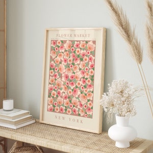 New York Flower Market Poster, Spring Floral Art, Printable Botanical Nature Poster, Retro Home Decor Wall Hangings, Illustration Wall Art