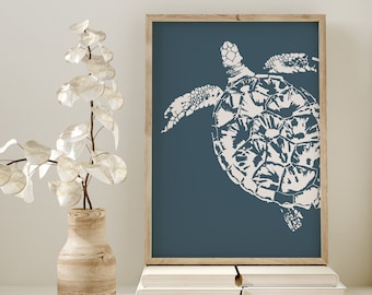 Sea Turtle Coastal Art Print: Beach House Decor (Digital Download)