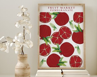Pomegranate Fruit Market Printable, Citrus Kitchen Art, Breakfast Nook Art, Hostess Gift Idea, Downloadable Print, Instant Download Art