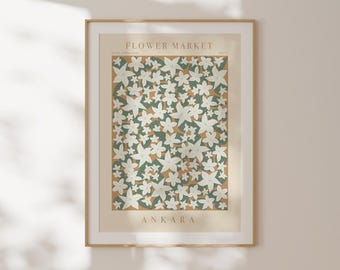 Lámina del mercado de flores de Ankara, póster botánico de viaje vintage, decoración para el comedor, regalo para un nuevo hogar, arte de pared vertical, ilustración botánica