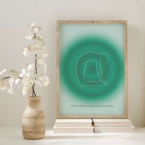 Chakra del cuore, stampe artistiche da parete neutre, stampe yoga, decorazioni murali minimaliste e moderne, poster da parete yoga, Chakra dell'aura, stampabile, scaricabile