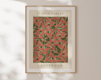 Lámina del mercado de flores de Ámsterdam, póster del mercado de tulipanes holandés, decoración de pared para dormitorio, idea de regalo de boda, lámina A3, ilustración botánica