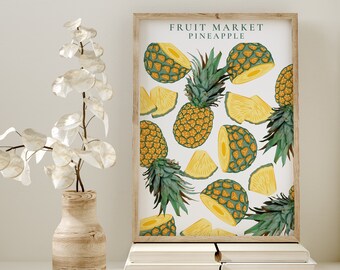 Pineapple Fruit Market Printable, Citrus Kitchen Art, Dining Room Art, New Home Gift, Instant Download Art, Kitchen Gallery Wall