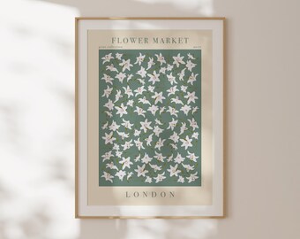 Lámina del mercado de flores de Londres, póster de jardín inglés, decoración de pared para la entrada, idea de regalo para anfitriona, lámina mate, ilustración botánica
