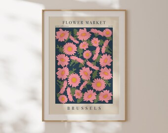 Lámina del mercado de flores de Bruselas, póster floral escandinavo, decoración para el comedor, regalo para un nuevo hogar, lámina tamaño A3, ilustración botánica.