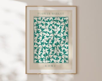 Lámina del mercado de flores de Roma, póster botánico mediterráneo, decoración de pared para la entrada, idea de regalo para anfitriona, lámina tamaño A3, ilustración botánica.
