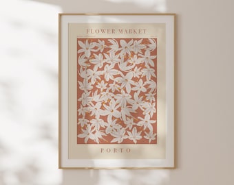 Lámina del mercado de flores de Oporto, póster botánico mediterráneo, decoración de pared para pasillo, regalo de despedida, póster de pared grande, ilustración botánica
