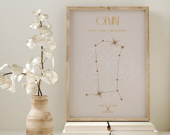 Lámina del zodiaco Géminis: Arte mural astrológico de la constelación (descarga digital)