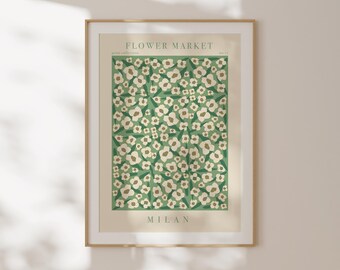 Lámina del mercado de flores de Milán, póster botánico mediterráneo, decoración para el hogar u oficina, regalo de graduación, póster de pared A2, ilustración botánica