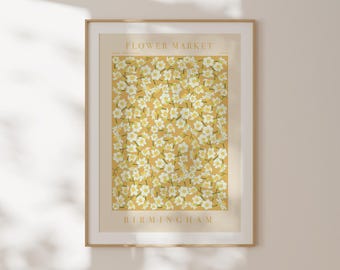 Lámina del mercado de flores de Birmingham, póster de jardín inglés, decoración para el hogar y la oficina, regalo de graduación, póster de pared grande, ilustración botánica