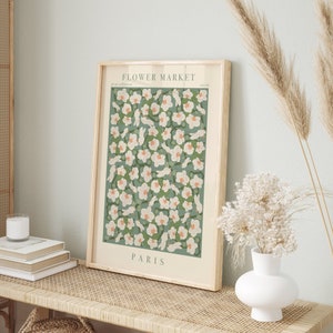 Póster del Mercado de Flores de París, Arte Floral Primaveral, Póster Imprimible de Naturaleza Botánica, Decoración Retro para el Hogar, Arte Mural con Ilustración