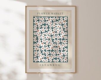 Lámina del mercado de flores de Estambul, póster botánico de viaje vintage, decoración de pared para la cocina, regalo de inauguración de casa, póster de pared A2, ilustración botánica