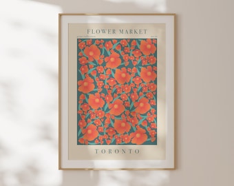 Lámina del mercado de flores de Toronto, póster botánico moderno de la ciudad, decoración de pared para la entrada, idea de regalo para anfitriona, póster de pared grande, ilustración botánica