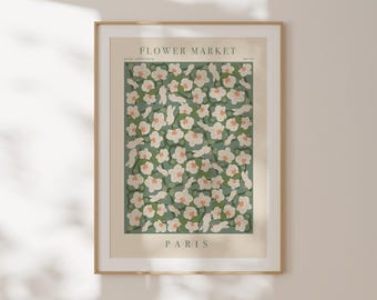 Lámina del mercado de flores de París, póster botánico francés vintage, decoración para la pared de la cocina, regalo de inauguración, lámina mate, ilustración botánica