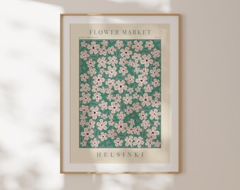 Lámina del mercado de flores de Helsinki, póster floral escandinavo, decoración de pared para dormitorio, idea de regalo de boda, póster de pared grande, ilustración botánica