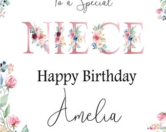 Personalised Niece Birthday Card - Floral Happy Birthday Card