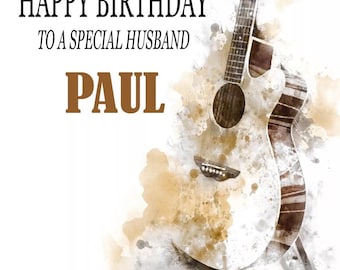 Tarjeta de cumpleaños personalizada, 'Guitarra' - Nieto, Hijo, Hermano, Sobrino, Ahijado, etc.
