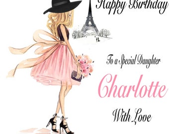 Personalised Paris Birthday Card: Daughter, Granddaughter, Sister