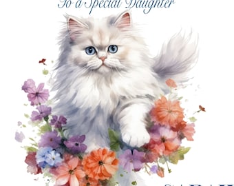 Personalised Birthday Card, Cat, Kitten, Pussycat, Daughter, Granddaughter, Sister, Niece etc..