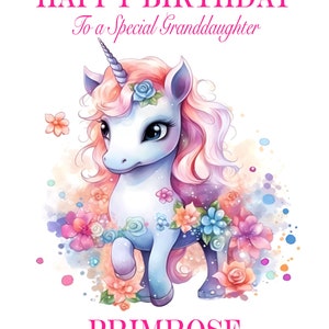 Personalised Birthday Card, Rainbow Unicorn, Daughter, Granddaughter, Niece, Goddaughter, Sister 3rd 4th 5th 6th 7th 8th 9th
