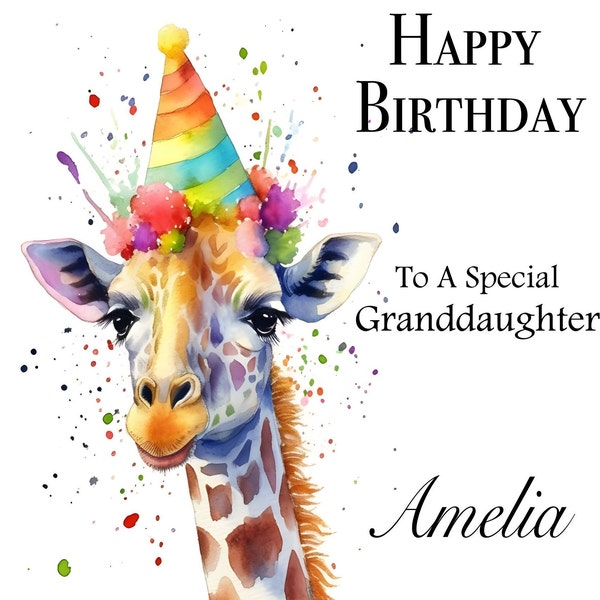 Personalised Birthday Card, 'Party Giraffe' Daughter, Granddaughter, Sister, Niece etc..