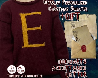 Ron Weasley Christmas Sweater Jumper with Acceptance Letter Gift | Personalized Wizarding Sweatshirt | Magical Harry Potter H Pullover