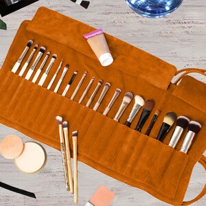 Personalized Leather Wrap Roll Up Leather Brush Holder Artist Pencil Case Leather Pencil Case Makeup Brush Roll Travel Case Painter Bag Gift