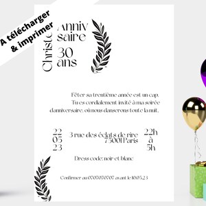 TELECHARGER&IMPRIMER- faire part anniv adulte chic - modele digital personnalisable canva