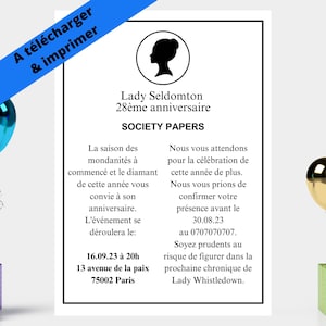 TELECHARGER&IMPRIMER- faire part anniversaire adulte bridgerton - modele digital personnalisable canva