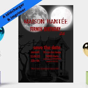 SCARICA E STAMPA - Festa di compleanno per bambini adulti Halloween Black Haunted House - Modello digitale modificabile Canva