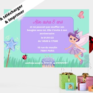 A IMPRIMER-invitation anniversaire thème fée - féerique-modèle digitale modifiable Canva