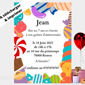 A IMPRIMER-invitation anniversaire enfants - invitation enfant-fête enfant- invitation bonbon et sucreries -modèle digitale modifiable Canva