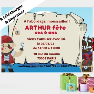 A IMPRIMER-invitation anniversaire pirate enfant garçon modèle digitale modifiable Canva