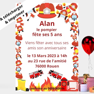 A IMPRIMER-invitation anniversaire enfants - invitation enfant-fête enfant- invitation pompier-modèle digitale modifiable Canva