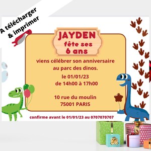 A IMPRIMER-invitation anniversaire enfant garçon dinosaure-modèle digitale modifiable Canva