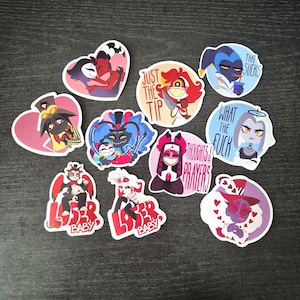 Hazbin Hotel & Helluva Boss-stickers | Angel Dust, Alastor, Husker, Sir Pentious, Adam, Lute, Nifty, Fizzarolli, Asmodeus, Blitz, Stolas, Val