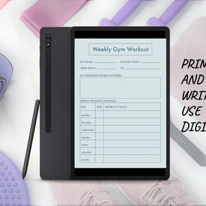 Printable Weekly Fitness Planner: Gym Workout, Meal Plan (PDF A4)
