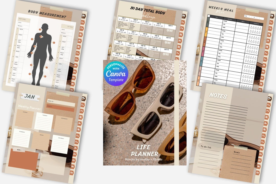 Printable Health & Fitness Planner: Weekly Meal Plan, Body Measurement ...