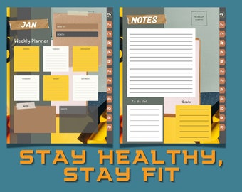 Canva-sjabloon fitnessplanner: dagelijks en maandelijks, afdrukbaar (digitale download)