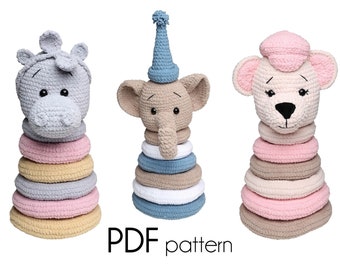 Stacking Animals Amigurumi Pdf Pattern, Cone Toys Animal Pattern, Baby Animal Pattern, Handmade Baby Safari Animal Pattern