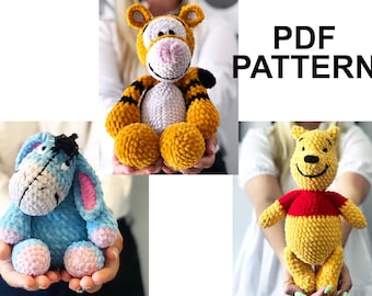 Winnie The Pooh Set Pdf Pattern, Tiger, Pooh, Eeyore Plush Pattern, Winnie the Pooh Crochet Set 3in 1, Winnie the Pooh Pattern, Cute Winnie