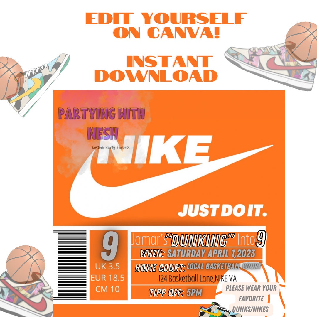 Nike Dunks Party Invitation Birthday Invitation Nike Party Etsy