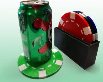 Podkładki pod napoje w kształcie żetonów do pokera kasynowego z etui