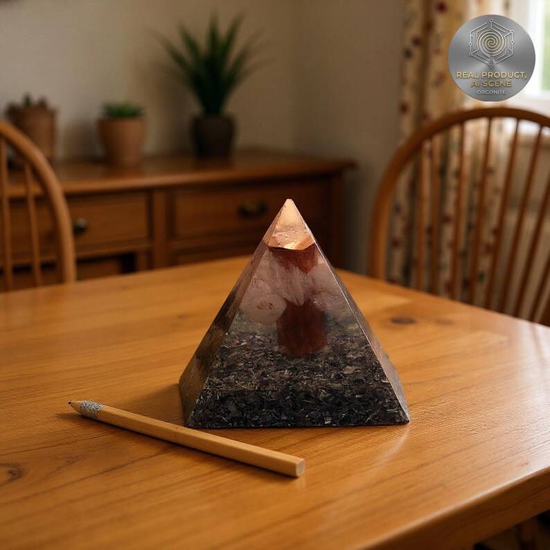 Orgonita Pirámide Cobre y Cuarzo Blanco · Alta Densidad · Fórmula Karl Hans Welz · Hecha a mano afbeelding 6
